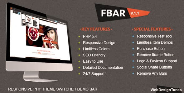 FBar v1.4 – Responsive PHP Theme Switcher Demo Bar