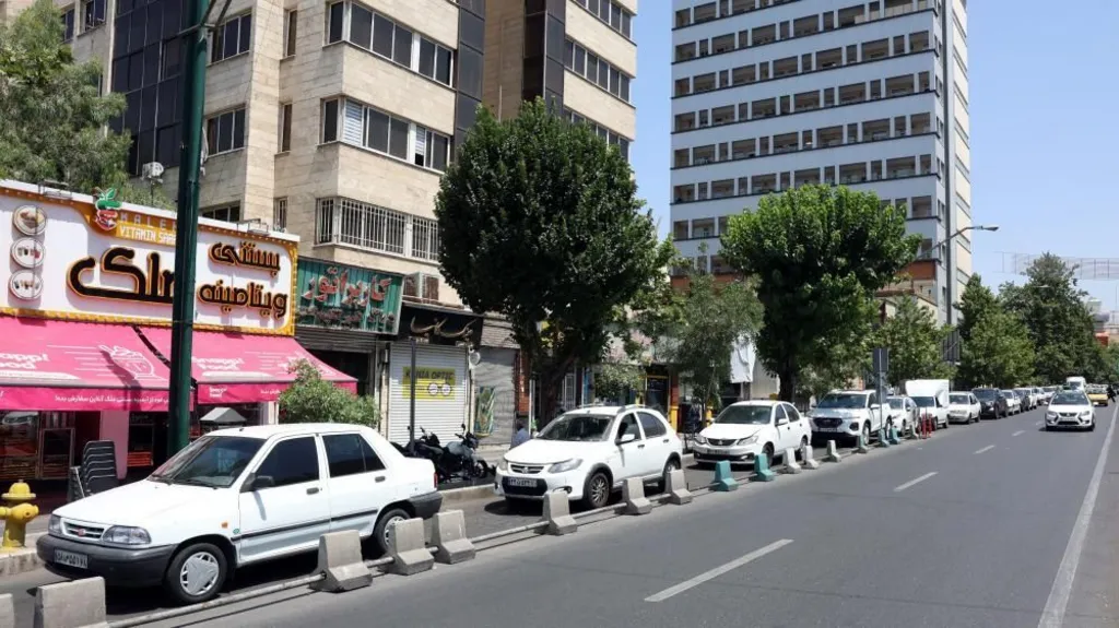 Long queue of cars at a petrol station in Tehran.